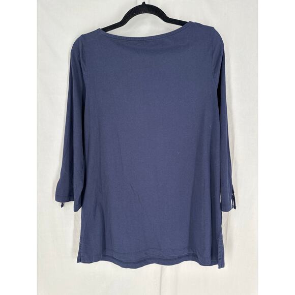 Talbots Top Womens Small Navy Blue Floral Embroidered Boho Cottage Tunic Cotton - Picture 3 of 8